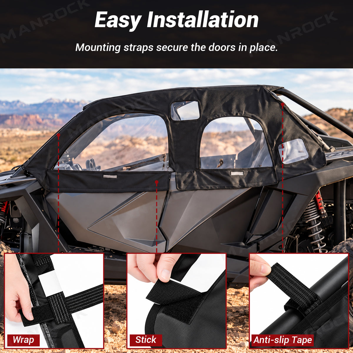 Soft Upper Doors PVC Cab Enclosure Side Windows with Zipper 2PCS for 4-Seat Polaris RZR