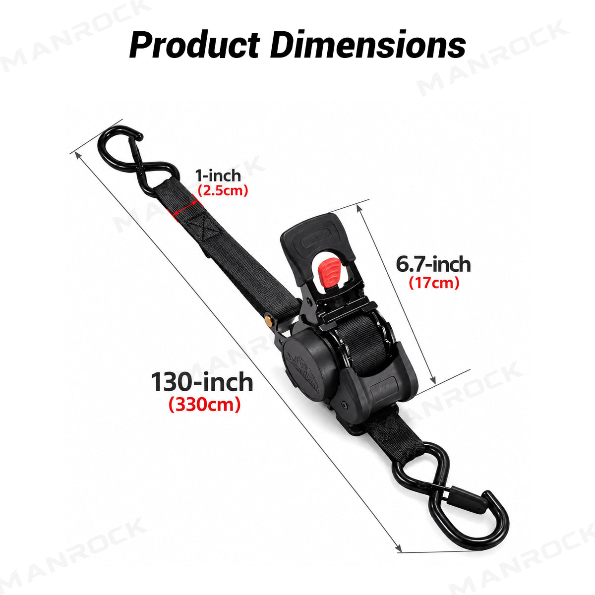 UTV ATV Retractable Ratchet Straps 1In ×10Ft Retractable Tie Downs 4PCS Universal UTV Polaris / Can-Am / Honda / Kawasaki / CFMOTO