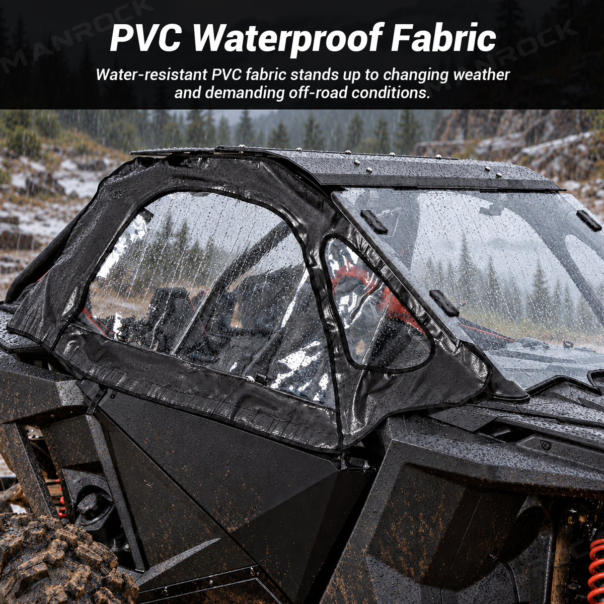 Soft Upper Doors PVC Cab Enclosure Side Windows with Zipper 2PCS for 2-Seat Polaris RZR