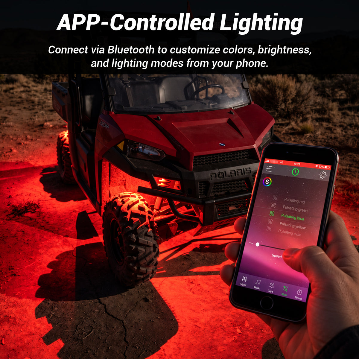 UTV ATV LED Rock Lights Kit RGB Underglow Lights with Bluetooth 4PCS Universal UTV 12V Polaris / Can-Am / Honda / Kawasaki / CFMOTO