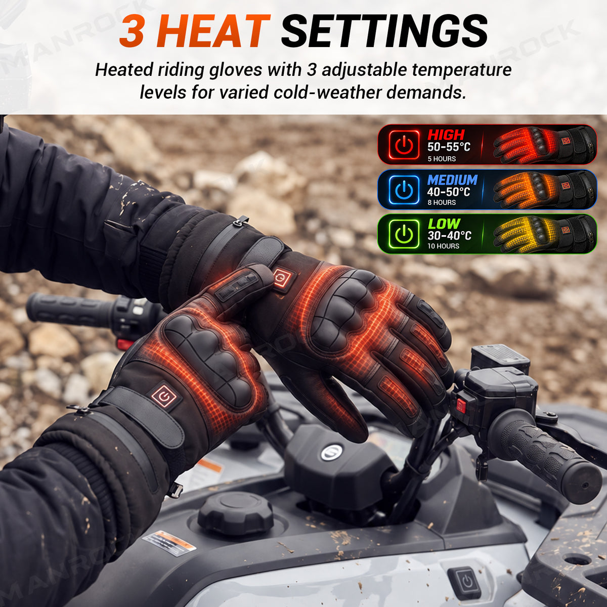 UTV/ATV Heated Motorcycle Gloves Rechargeable Touchscreen Riding Gloves 2PCS Most UTVs Polaris / Can-Am / Honda / Kawasaki / CFMOTO