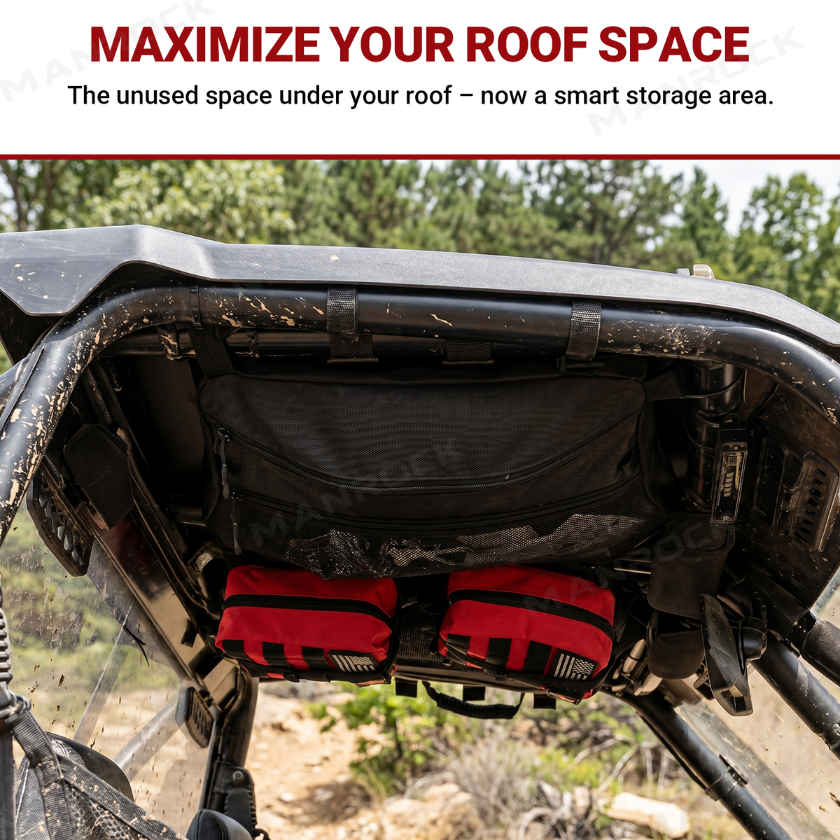 UTV Overhead Storage Bag Black Roof Cargo Bag for Polaris RZR 800 / 900