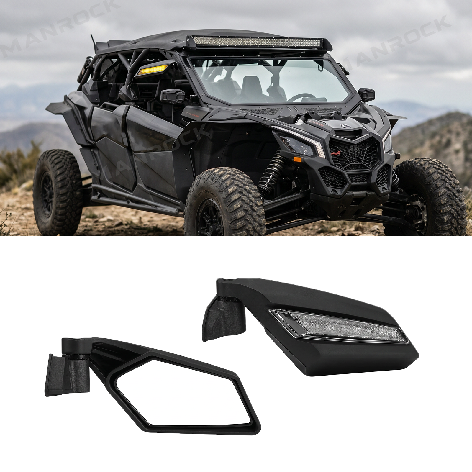 UTV Side Mirrors with LED Turn Signal Light Folding Rear View Mirror with Lights for Can-Am Maverick X3 / X3 Max