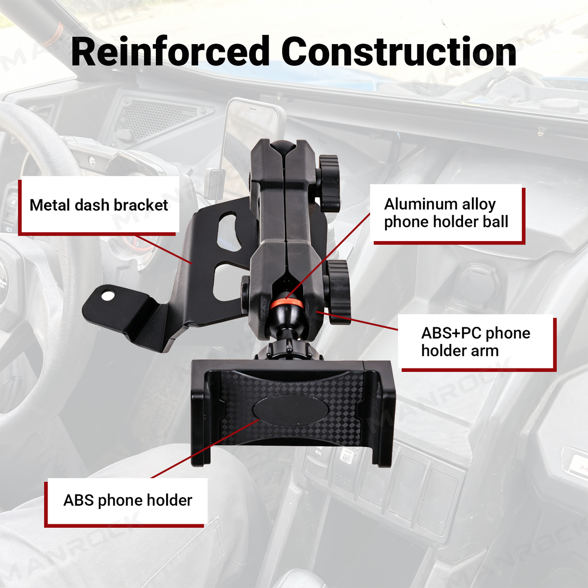 UTV Phone Mount 360° Adjustable Metal Phone Holder Fit for Can-Am Maverick X3 / X3 Max