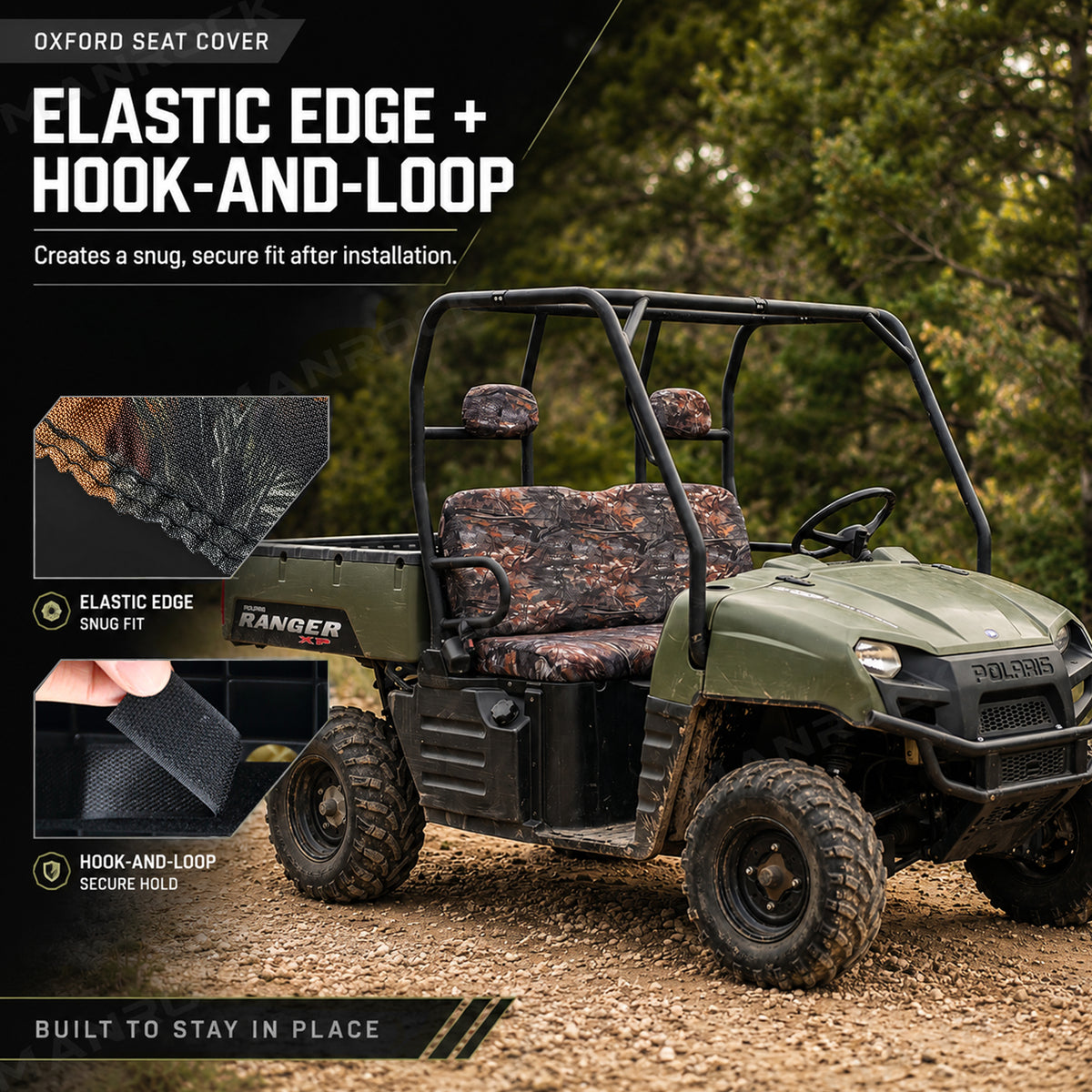 Manrock UTV Front Seat Covers 900D Oxford Fabric Waterproof Camo Bench Seat Protector for Polaris Ranger