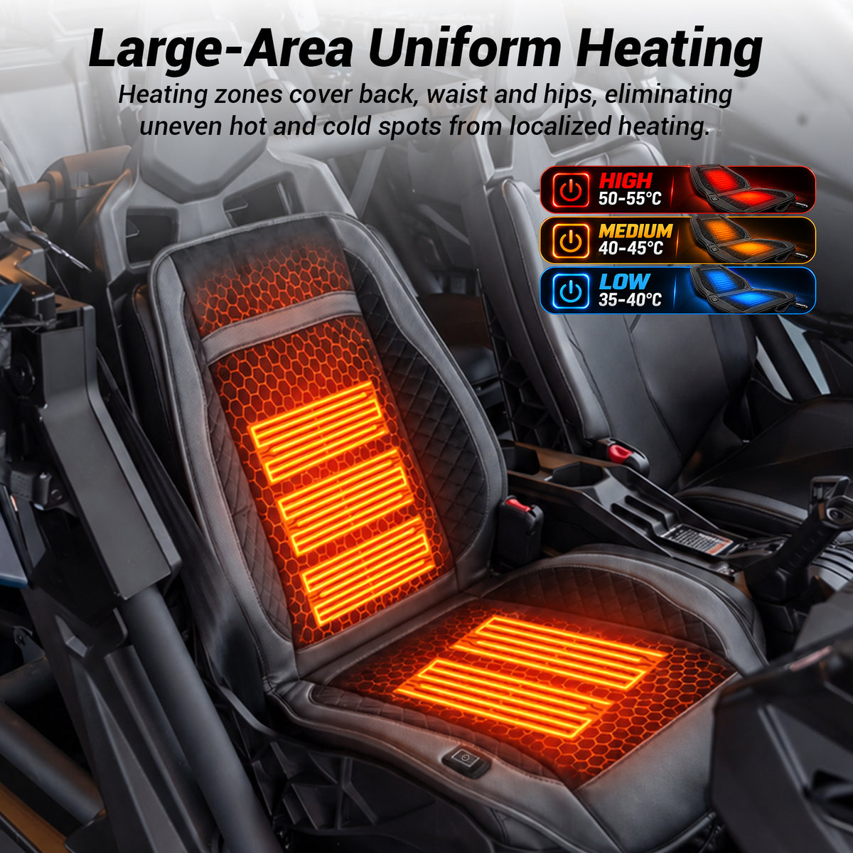UTV 12V Graphene Heated Seat Cushion Seat Cover With 5FT Power Cord Universal UTV Polaris / Can-Am / Honda / Kawasaki / CFMOTO