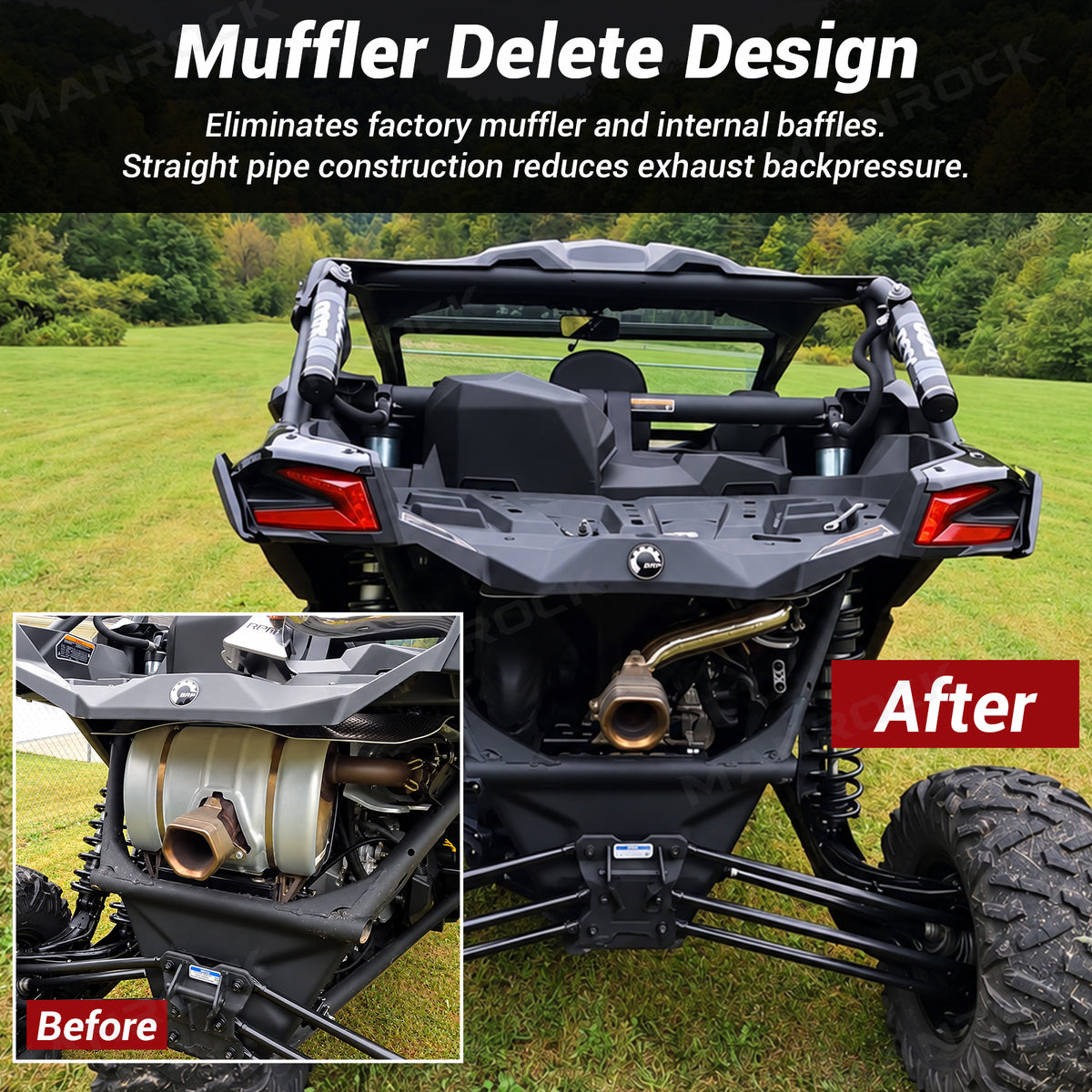 Muffler Delete Pipe Stainless Steel Race Exhaust Pipe with Slip-On Design for Can-Am Maverick X3 / X3 Max
