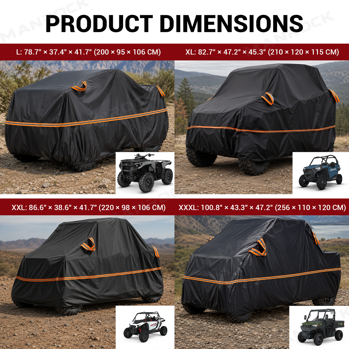 UTV ATV Cover Heavy Duty Waterproof Protection Universal Fit for Polaris / Can-Am / Honda / Kawasaki / CFMOTO