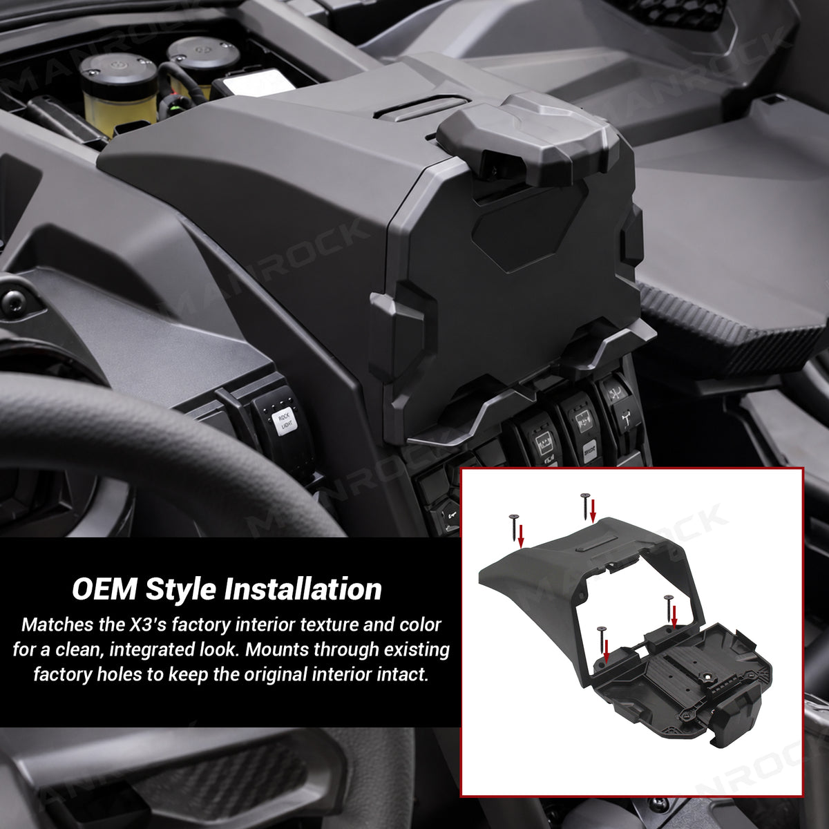 Manrock 10" CarPlay Stereo Kit with AHD Backup Camera and Dash Mount with Storage Box for Can-Am Maverick X3 / X3 MAX