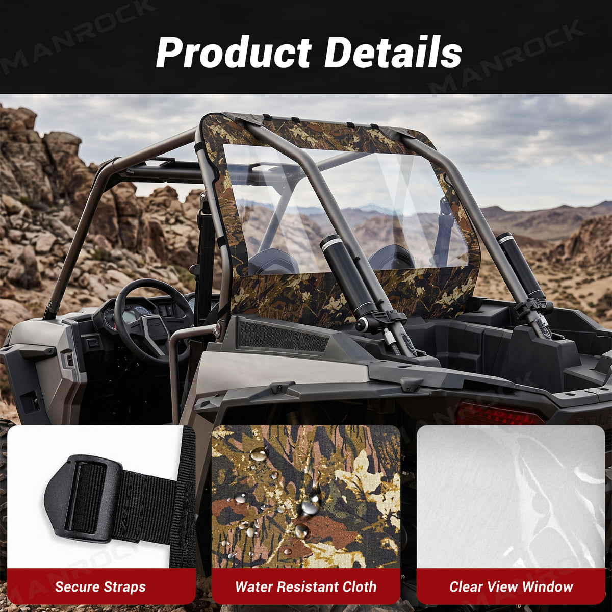 Soft Rear Windshield Clear PVC Roll-Up Rear Window Panel for Polaris RZR