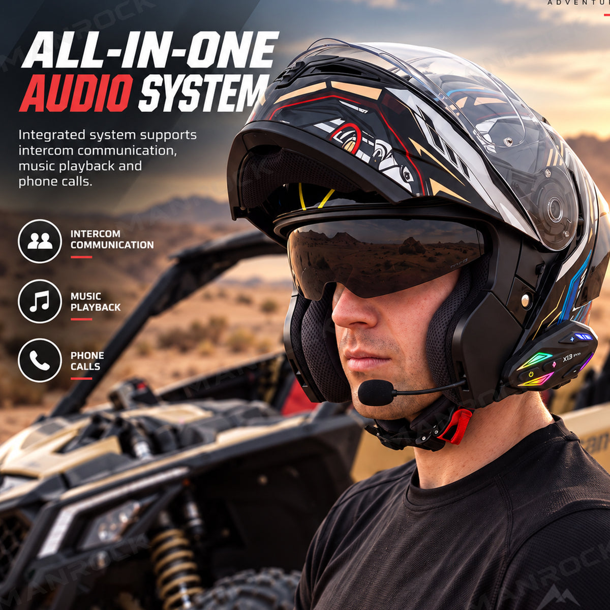 Modular Motorcycle Helmets Bluetooth Headset with Intercom 2.0 Universal UTV ATV Helmets Polaris / Can-Am  / Kawasaki