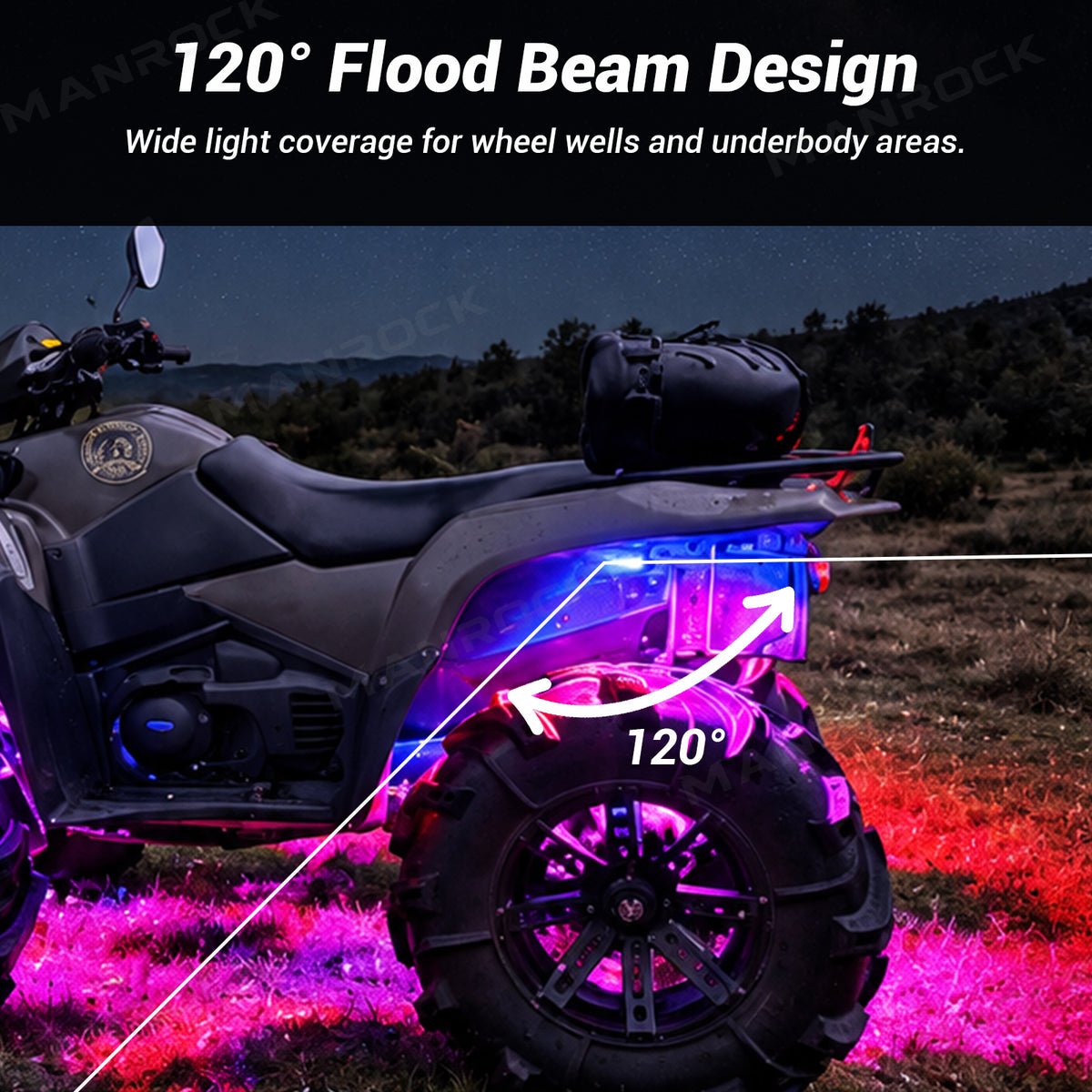 UTV ATV LED Rock Lights Kit RGB Underglow Lights with Bluetooth 4PCS Universal UTV 12V Polaris / Can-Am / Honda / Kawasaki / CFMOTO