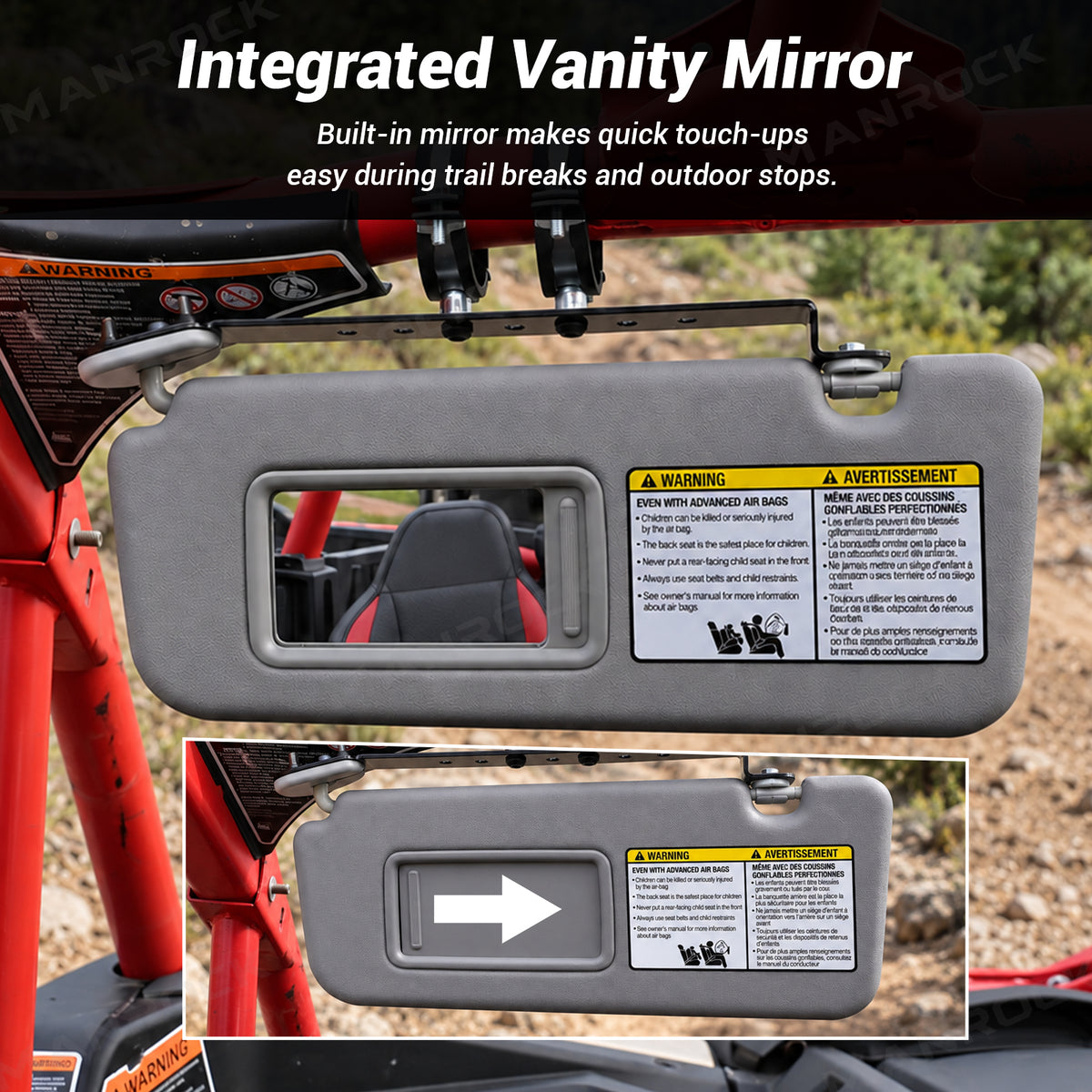 UTV Oversized Sun Visor 2.0 with Vanity Mirror, Driver & Passenger Side Sun Shade, Universal UTV Polaris / Can-Am / Honda / Kawasaki / CFMOTO