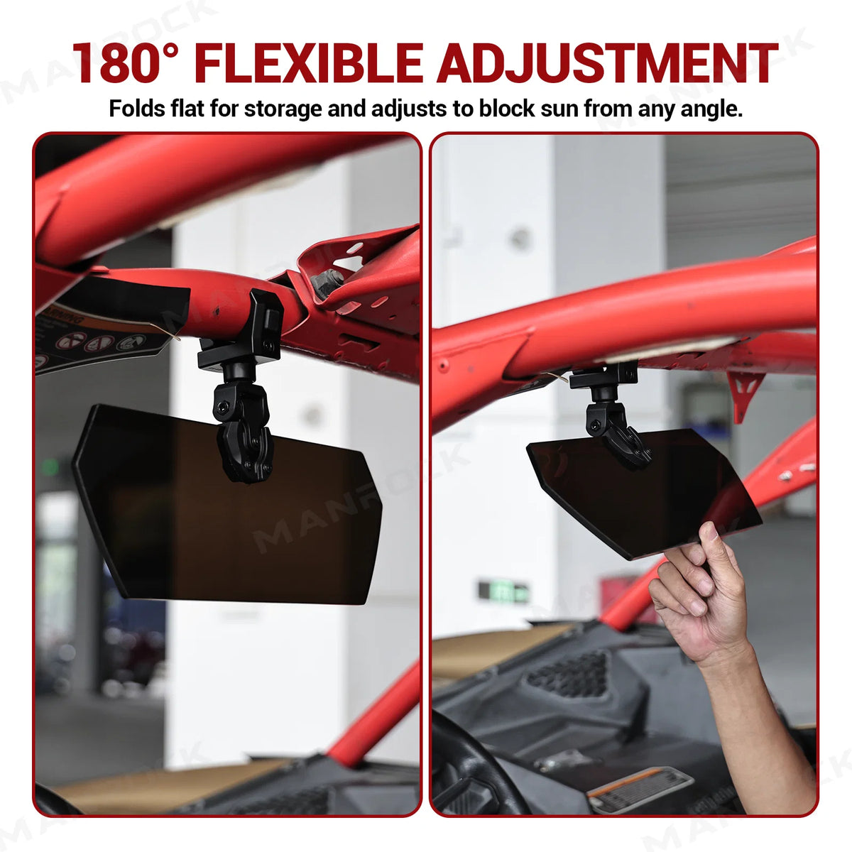 UTV Sun Visor Foldable Anti-Glare Sun Shade Universal Fit for 1.5"-2" Roll Bars